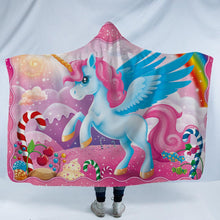 Load image into Gallery viewer, Assorted Rainbow Unicorn Patterned 3D Printed Plush Hooded Blankets