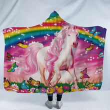 Cargar imagen en el visor de la galería, Assorted Rainbow Unicorn Patterned 3D Printed Plush Hooded Blankets