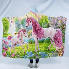 Carica l&#39;immagine nel visualizzatore di Gallery, Assorted Rainbow Unicorn Patterned 3D Printed Plush Hooded Blankets