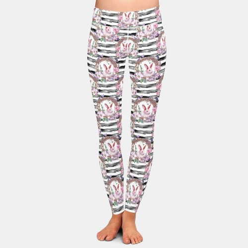 Ladies 3D Happy Easter Patterns With Bunnies Printed Leggings