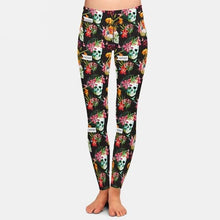 Load image into Gallery viewer, Ladies 3D Assorted Colourful Skulls Printed Leggings