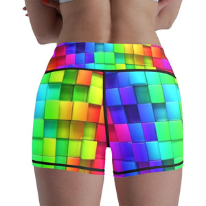 3D Rainbow Cubes Printed High Waist Seamless Shorts