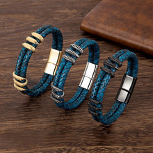 Carica l&#39;immagine nel visualizzatore di Gallery, Mens Stainless Steel Vintage Blue Leather - Gold Dragon Claw Punk Jewellery