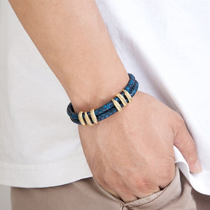 Mens Stainless Steel Vintage Blue Leather - Gold Dragon Claw Punk Jewellery