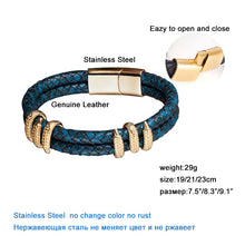 Load image into Gallery viewer, Mens Stainless Steel Vintage Blue Leather - Gold Dragon Claw Punk Jewellery