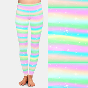 Ladies 3D Pastel Watercolour Stripes Printed Leggings