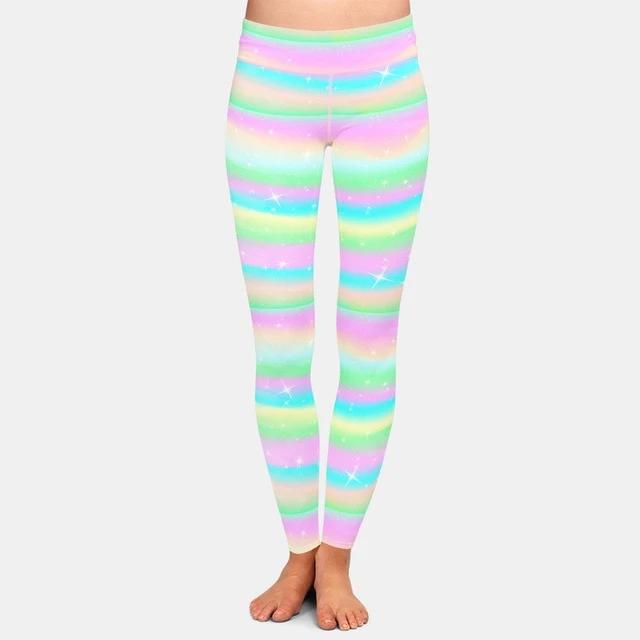 Ladies 3D Pastel Watercolour Stripes Printed Leggings
