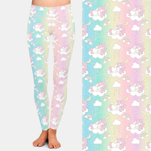 Ladies 3D Cute Unicorn Sleeping On A Cloud Printed Leggings