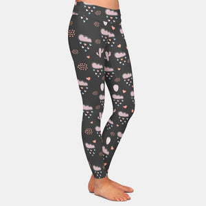 Ladies Hearts & Clouds Raining With Hearts Printed Leggings