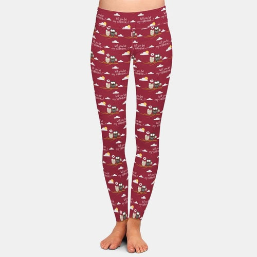 Ladies Fashion Valentine's Day Cute Couple Owls Printed Leggings