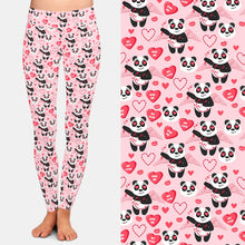 Laden Sie das Bild in den Galerie-Viewer, Ladies 3D Valentine&#39;s Day Pandas &amp; Hearts Printed Leggings