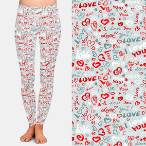 Ladies 3D Sweet Valentine's Patterned Hearts Printed Leggings