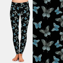 Laden Sie das Bild in den Galerie-Viewer, Ladies Black With Gorgeous Blue/Grey 3D Butterfly Printed Leggings