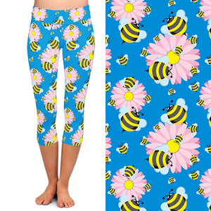 Ladies 3D Cute Bees Stretch Capri Leggings