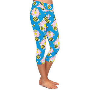 Ladies 3D Cute Bees Stretch Capri Leggings