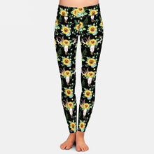 Carica l&#39;immagine nel visualizzatore di Gallery, Ladies Sunflowers &amp; Skulls/Horns Patterned Leggings