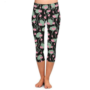 Ladies Beautiful Lotus Flowers Design Capri Leggings