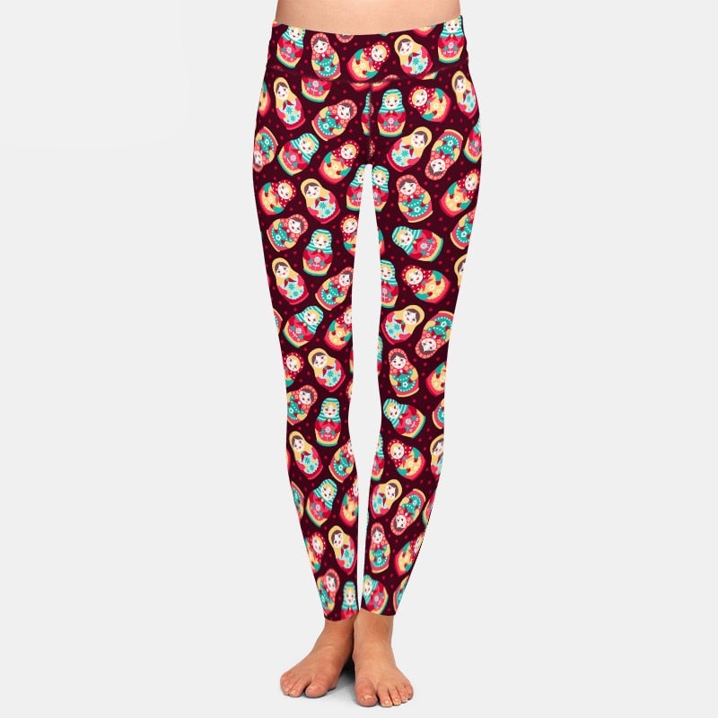 Ladies Cute Babushka Dolls Digital Printed Leggings