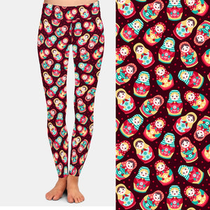 Ladies Cute Babushka Dolls Digital Printed Leggings