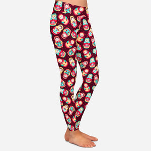 Ladies Cute Babushka Dolls Digital Printed Leggings