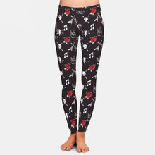 Load image into Gallery viewer, Ladies Goth, Roses &amp; Rock Signs/Music Printed Leggings