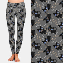 Laden Sie das Bild in den Galerie-Viewer, Ladies Cute Black Cat &amp; Footprints Printed Leggings