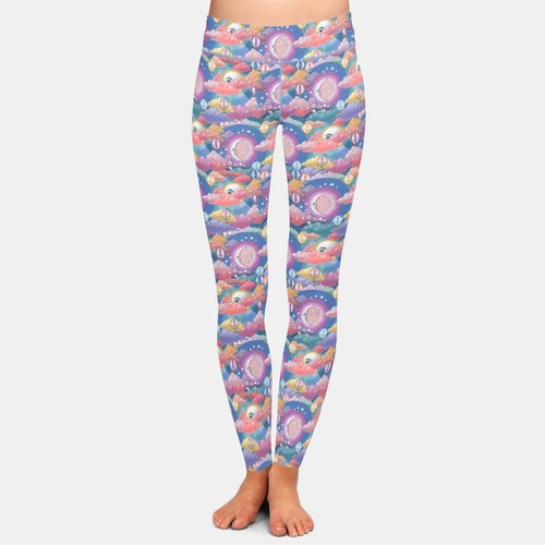 Womens 3D Sun, Moon & Balloons Printed Leggings