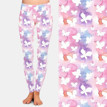 Load image into Gallery viewer, Ladies White Butterflies With Pastel Background Patterned Brushed Leggings