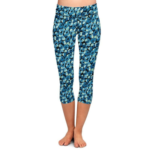 Ladies Blue Cheetah Printed Capri Leggings