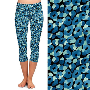 Ladies Blue Cheetah Printed Capri Leggings