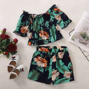 Girls Summer Floral Printed Ruffled 2-piece Sets