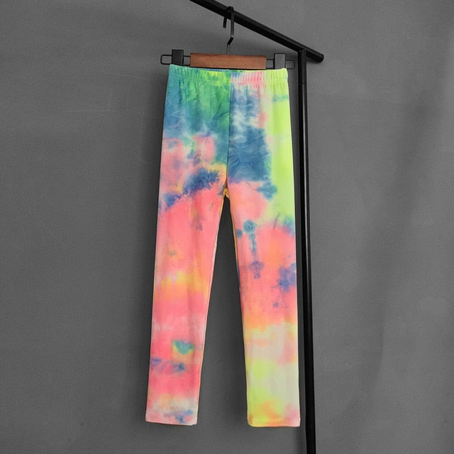 Kids Colourful Fluorescent Tie-Dye Printed Leggings