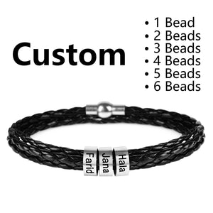 Personalized Mens Braided Genuine Leather Stainless Steel Custom Bracelet