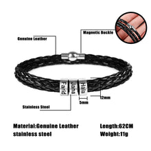 Cargar imagen en el visor de la galería, Personalized Mens Braided Genuine Leather Stainless Steel Custom Bracelet