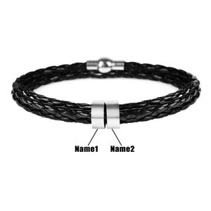Personalized Mens Braided Genuine Leather Stainless Steel Custom Bracelet