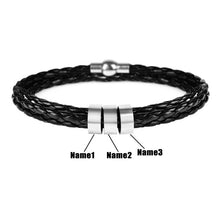 Charger l&#39;image dans la galerie, Personalized Mens Braided Genuine Leather Stainless Steel Custom Bracelet