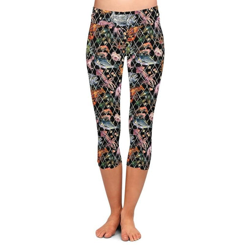 Ladies Watercolour Marine Fish Printed Capri Leggings