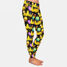 Laden Sie das Bild in den Galerie-Viewer, Ladies Halloween Watercolour Pumpkins &amp; Cartoon Monsters Printed Leggings