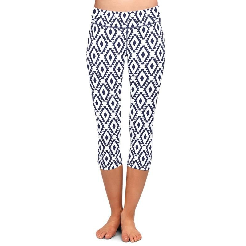 Ladies 3D Diamond Lattice Printed Capri Leggings