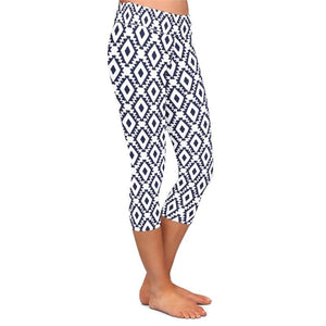 Ladies 3D Diamond Lattice Printed Capri Leggings