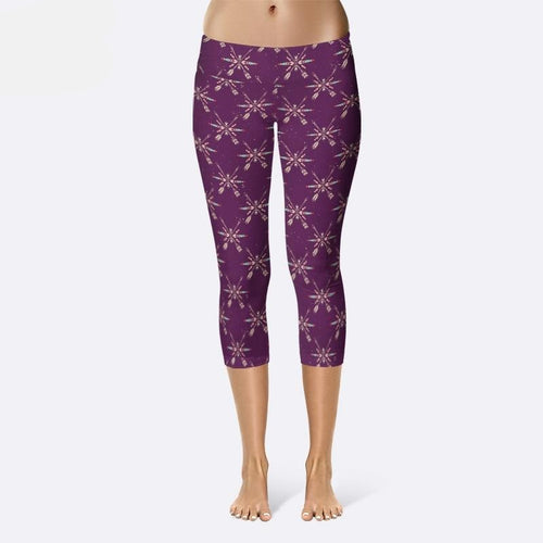 Ladies Tribal Aztec Printed Purple Capri Leggings