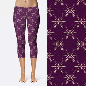 Ladies Tribal Aztec Printed Purple Capri Leggings