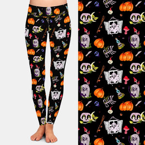 Ladies Halloween Tombstones, Pumpkins & Ghosts Printed Leggings