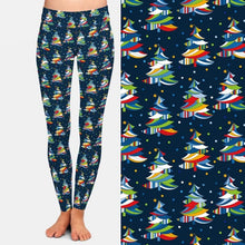 Cargar imagen en el visor de la galería, Ladies Colourful Christmas Trees Printed Leggings