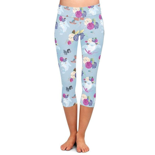 Ladies Cartoon Dolphins & Floral Printed Leggings