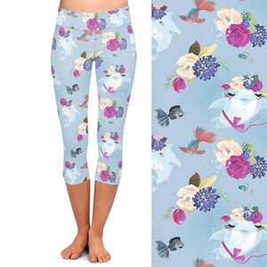 Ladies Cartoon Dolphins & Floral Printed Leggings