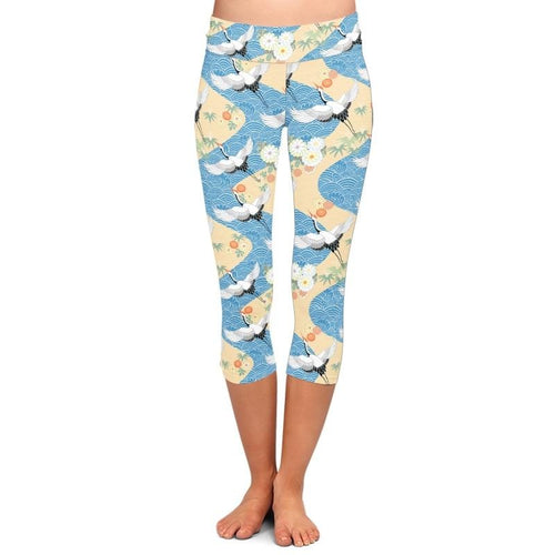 Ladies 3D Egrets Printed Capri Leggings