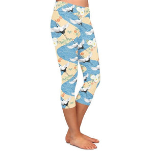 Ladies 3D Egrets Printed Capri Leggings