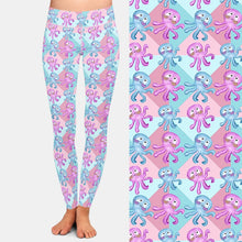 Laden Sie das Bild in den Galerie-Viewer, Ladies Cute Pink &amp; Blue Cartoon-Style Octopus Printed Leggings