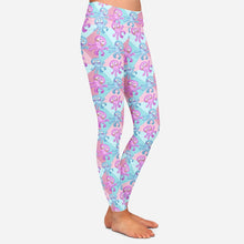 Laden Sie das Bild in den Galerie-Viewer, Ladies Cute Pink &amp; Blue Cartoon-Style Octopus Printed Leggings